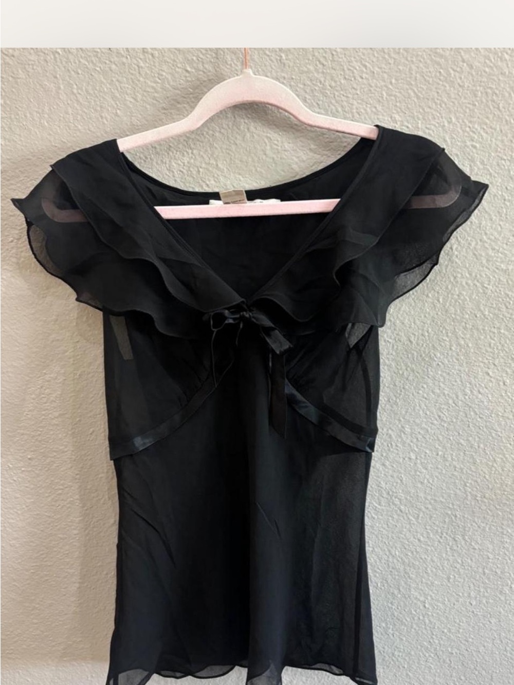 Studio M Black Sheer Ruffle Tie-Front Mini Dress